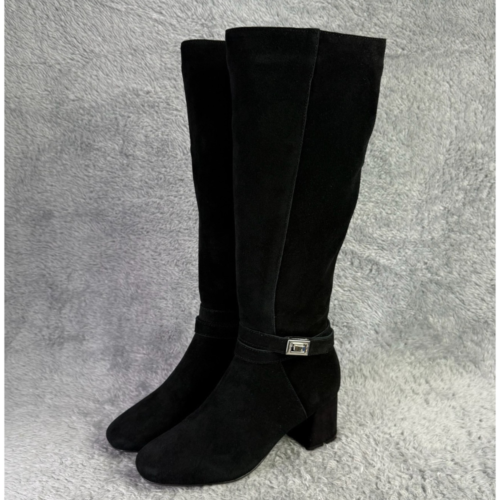 Blondo Ashley Tall Boots Womens 6 Black Suede Waterproof Knee-High Heeled - Picture 2 of 14